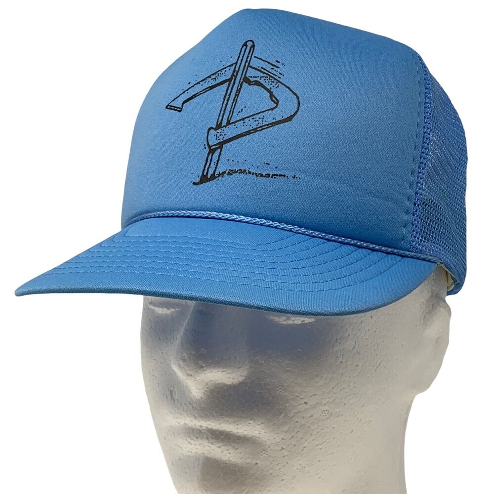 Vintage 80s Horseshoes Ringer Trucker Hat Cap Blue Mesh Snapback 5 Panel A-Frame